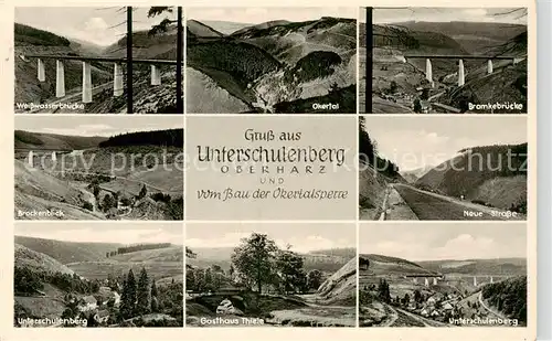 AK / Ansichtskarte Schulenberg_Oberharz Weisswasserbruecke Okertal Bramkebruecke Brockenblick Neue Strasse Unterschulenberg Gathaus Thiele Schulenberg_Oberharz