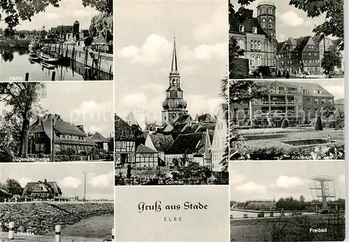 AK / Ansichtskarte Stade_Niederelbe Hafen Jugendherberge Elbkate St Cosmae Pferdemarkt Krankenhaus Freibad Stade Niederelbe