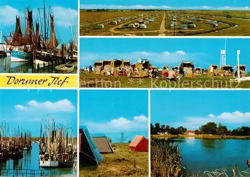 AK / Ansichtskarte Dorumer_Tief Fischerhafen Panorama Strandkoerbe Zeltplatz Teich Dorumer Tief