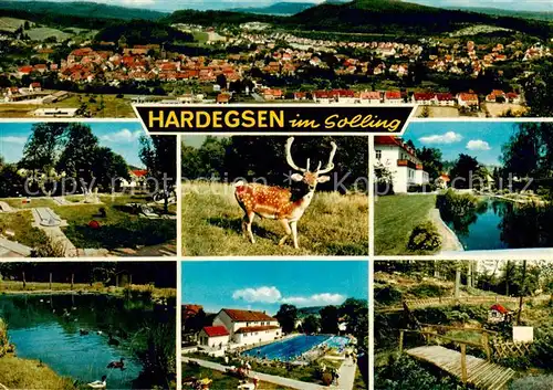 AK / Ansichtskarte Hardegsen Panorama Minigolf Damhirsch Kanal Schwanenteich Schwimmbad  Hardegsen