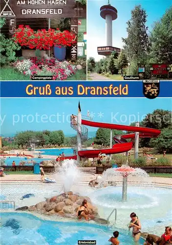 AK / Ansichtskarte Dransfeld Campingplatz Gaussturm Schwimmbad Rutsche Dransfeld