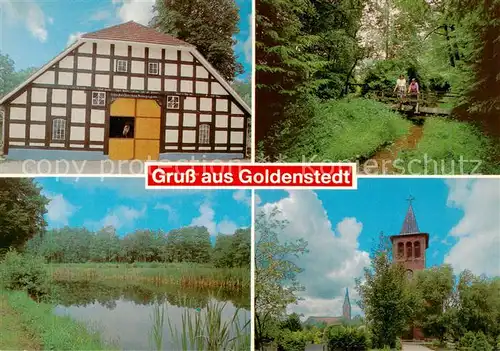 AK / Ansichtskarte Goldenstedt Fachwerkhaus Teich Kirche Park Goldenstedt