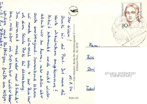 AK / Ansichtskarte Poessneck Blick von der Altenburg Steinweg Am Markt Rathaus Poessneck