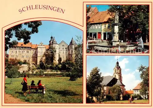 AK / Ansichtskarte Schleusingen Schloss Bertholdsburg Marktbrunnen St Johanniskirche Schleusingen