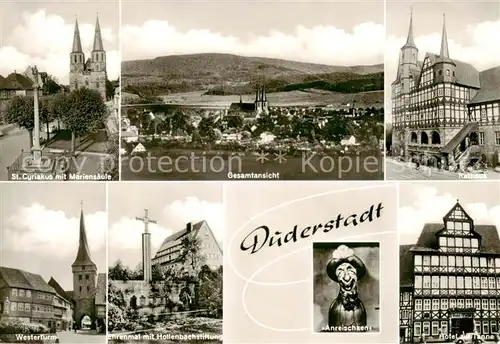 AK / Ansichtskarte Duderstadt St Cyriakuskirche Mariensaeule Panorama Rathaus Westerturm Ehrenmal mit Hollenbachstiftung Anreischsen Hotel zur Tanne Duderstadt