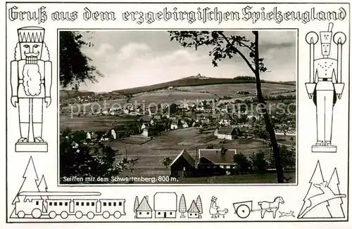 AK / Ansichtskarte 73839576 Seiffen_Erzgebirge Panorama mit Schwartenberg Spielzeug Werbeschau Seiffen Erzgebirge