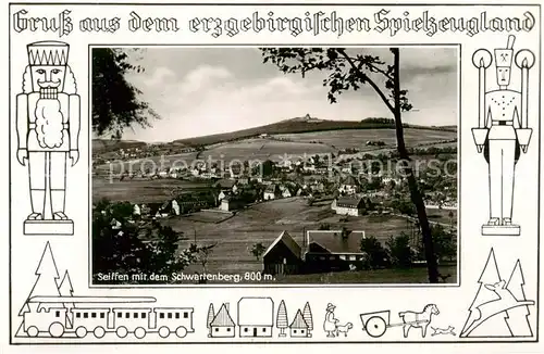 AK / Ansichtskarte  Seiffen_Erzgebirge Panorama mit Schwartenberg Spielzeug Werbeschau Seiffen Erzgebirge