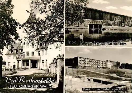 AK / Ansichtskarte 73839627 Bad_Rothenfelde Weidtmannshof Kahnteich mit Saline Sanatorium Teutoburger Wald Bad_Rothenfelde