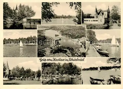 AK / Ansichtskarte 73839631 Hariksee_Schwalmtal Strandbad Restauration Bootsbetrieb Teilansichten hariksee Schwalmtal