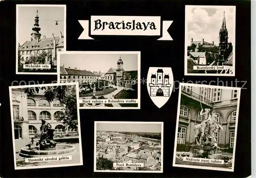 AK / Ansichtskarte 73839634 Bratislava_Pressburg_Pozsony Michalska veka Slovenska narodna galeria Stara radnica a Rolandova studna Stara Bratislava Nadvorie starej radnice Bratislavsky hrad 