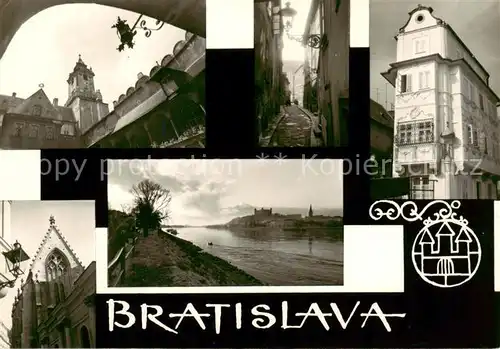 AK / Ansichtskarte  Bratislava_Pressburg_Pozsony Stara radnica Zamocnicka ulica dom U dobreho pastiera Frantiskansky kostol panorama na Dunaji 