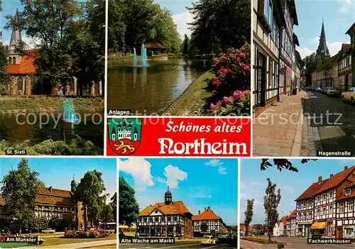 AK / Ansichtskarte  Northeim St Sixti Anlagen Hagenstrasse Am Muenster Alte Wache am Markt Fachwerkhaeuser Northeim