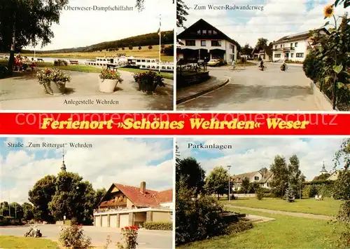 AK / Ansichtskarte  Wehrden Oberweser Dampfschiffahrt Weser Radwanderweg Strasse Zum Rittergut Parkanlagen Wehrden