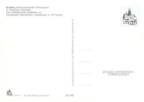 AK / Ansichtskarte  Greding Panorama Ehem Fuerstbischoefl Jagdschloss Blasiturm Kusslerturm Wiberturm Thalmayerturm Greding