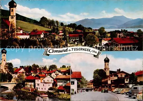 AK / Ansichtskarte Gmund_Tegernsee Ortsansichten mit Kirche Tegernseer Berge Gmund Tegernsee