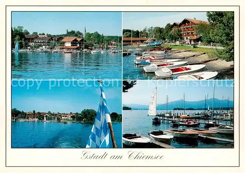 AK / Ansichtskarte Gstadt_Chiemsee Ansicht vom See aus Hafen Uferpromenade Blick zur Fraueninsel Gstadt_Chiemsee