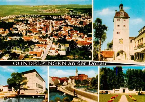 AK / Ansichtskarte Gundelfingen_Donau Fliegeraufnahme Stadttor Bruecke Gedenkstaette Gundelfingen Donau