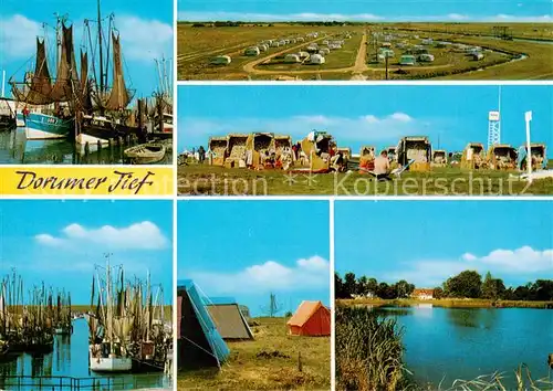 AK / Ansichtskarte Dorumer_Tief Campingplatz Fischerhafen Fischkutter Dorumer Tief