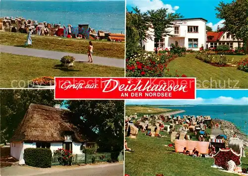 AK / Ansichtskarte Deichhausen_Buesum_Nordseebad Strandpromenade Camping Gasthaus Rosenhof Wohnhaus Reetdach 