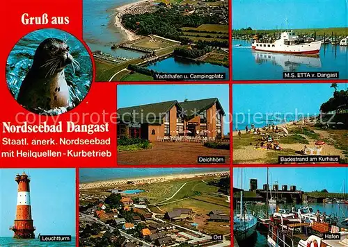 AK / Ansichtskarte Dangast_Nordseebad Yachthafen Campingplatz Luftbild MS Etta Gaststaette Badestrand Leuchtturm Hafen Seehund Dangast_Nordseebad