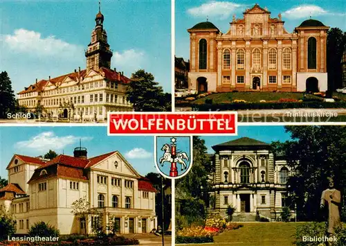 AK / Ansichtskarte Wolfenbuettel Schloss Trinitatiskirche Lessingtheater Bibliothek Statue Wolfenbuettel