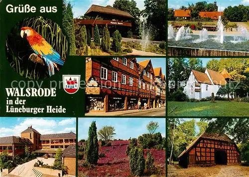 AK / Ansichtskarte Walsrode_Lueneburger_Heide Teilansichten Wasserspiele Alte Scheune Heidelandschaft Papagei Walsrode_Lueneburger_Heide