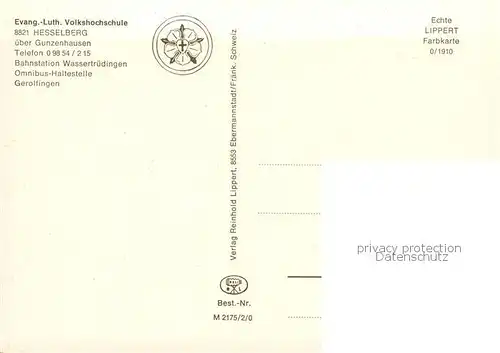 AK / Ansichtskarte Hesselberg_Gunzenhausen Evang. Luth. Volkshochschule Hesselberg Gunzenhausen