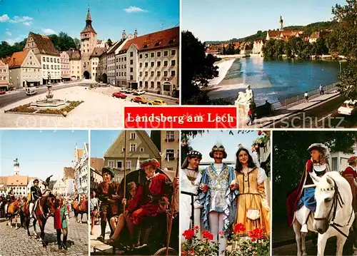 AK / Ansichtskarte Landsberg_Lech Hauptplatz Marienbrunnen Karolinenbruecke Historisches Ruethenfest Landsberg_Lech