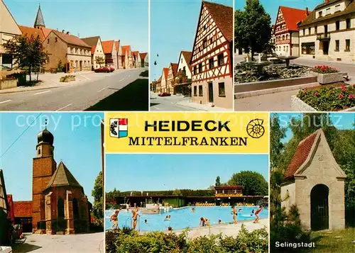AK / Ansichtskarte Heideck_Mittelfranken Ortsansicht Fachwerkhaus Kirche Freibad Selingstadt Heideck Mittelfranken