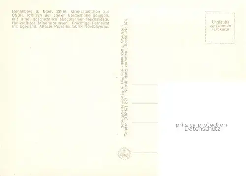 AK / Ansichtskarte Hohenberg_Eger Burg Eingang Panorama Egerbruecke Statue boehmischer Musikant Sauerbrunnen Egerstausee Hohenberg Eger