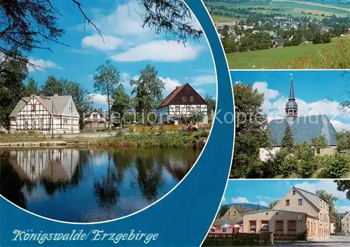 AK / Ansichtskarte Koenigswalde_Erzgebirge Fachwerkhaeuser Panorama Kirche Strassenpartie 