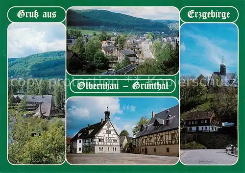 AK / Ansichtskarte Olbernhau_Erzgebirge OT Gruenthal Althammer Teilansicht Saigerhuette Huettenschenke Oberneuschoenberger Kirche Olbernhau Erzgebirge