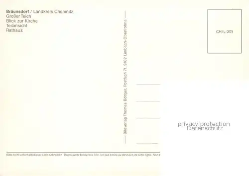AK / Ansichtskarte Braeunsdorf_Oberschoena Grosser Teich Kirche Teilansicht Rathaus 