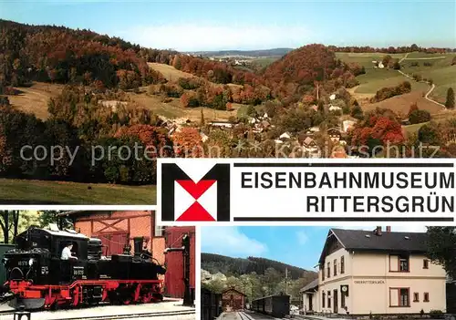AK / Ansichtskarte Rittersgruen Eisenbahnmuseum Rittersgruen Wohngebiet Arnoldshammer Schmalspurlokomotive Empfangsgebaeude Rittersgruen