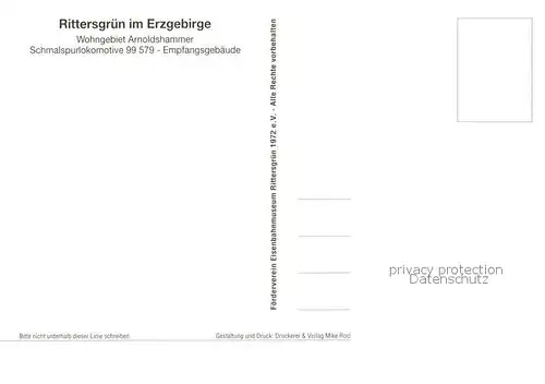 AK / Ansichtskarte Rittersgruen Eisenbahnmuseum Rittersgruen Wohngebiet Arnoldshammer Schmalspurlokomotive Empfangsgebaeude Rittersgruen
