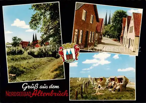 AK / Ansichtskarte Altenbruch_Cuxhaven Kirche Strassenpartie Strand 