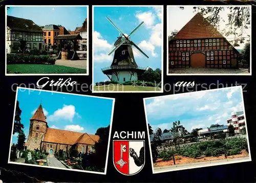 AK / Ansichtskarte Achim_Bremen Brunnen Muehle Scheune Kirche Park Achim Bremen