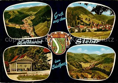 AK / Ansichtskarte Sieber_Herzberg_am_Harz Fliegeraufnahme Kirche Musikpavillon Blick vom Lilienberg 