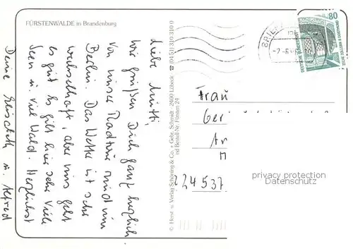 AK / Ansichtskarte Fuerstenwalde_Spree Bootsanleger Kirche Ortsansichten Stadtmauer Fuerstenwalde_Spree