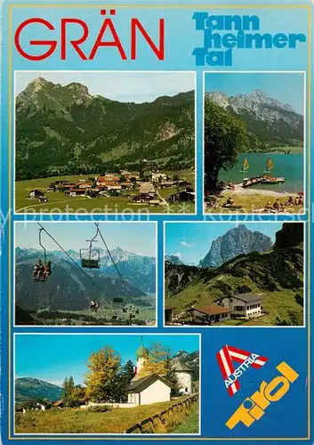 AK / Ansichtskarte 73839983 Graen_Tannheimertal_Tirol_AT Panorama Sessellift Seepartie Gasthof Kirche 