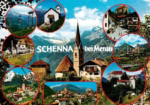 AK / Ansichtskarte 73839987 Schenna_Meran_Trentino_IT Gondelbahn Kirche Schloss Panorama Georgenhof 