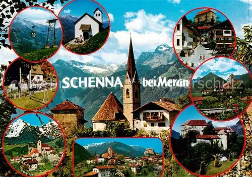 AK / Ansichtskarte  Schenna_Meran_Trentino_IT Seilbahn Kirche Panorama Schloss Teilansichten 