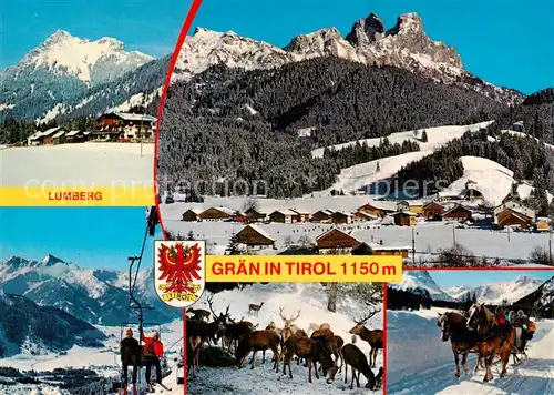AK / Ansichtskarte  Graen_Tannheimertal_Tirol_AT Lumberg Panorama Sessellift Wildfuetterung Pferdeschlittenfahrt 