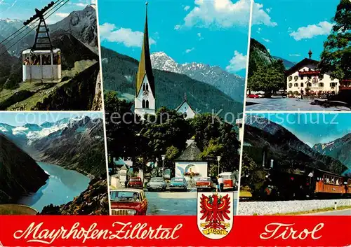 AK / Ansichtskarte 73840036 Mayrhofen_Zillertal_AT Seilbahn Kirche Gasthaus Dampflok 