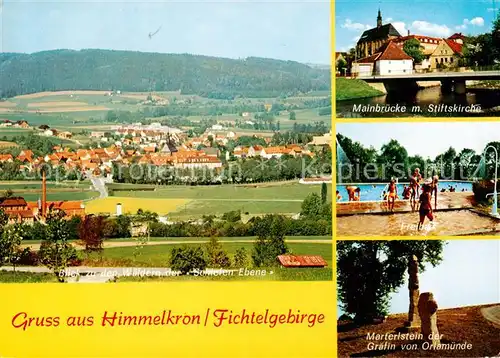 AK / Ansichtskarte 73840049 Himmelkron Panorama Mainbruecke mit Stiftskirche Freibad Marteristein der Graefin von Orlamuende Himmelkron