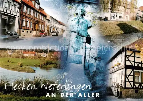 AK / Ansichtskarte  Flecken_Weferlingen_Aller BaeckerstrasseDenkmal Markgraf Chr Friedrich Aller Teiche an der Burg Superintendantur 