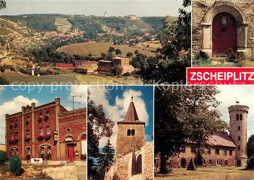 AK / Ansichtskarte  Zscheiplitz_Freyburg_Unstrut Kirche des ehem Benediktinerinnen Klosters Gasthaus Pietzsch Rundbogiges Sitznischenportal an der ehem Burg Mauerturm an der ehem Weissenburg 