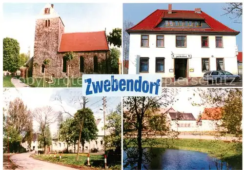 AK / Ansichtskarte  Landsberg_Saale OT Zwebendorf Kirche Landgasthof Zwebendorf Teich Landsberg_Saale