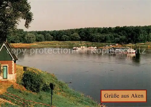 AK / Ansichtskarte 73840076 Aken_Elbe Pegelhaeuschen Faehre MS Tourist Aken_Elbe