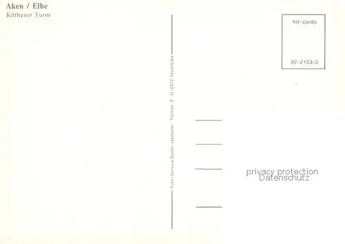 AK / Ansichtskarte  Aken_Elbe Koethener Turm Aken_Elbe
